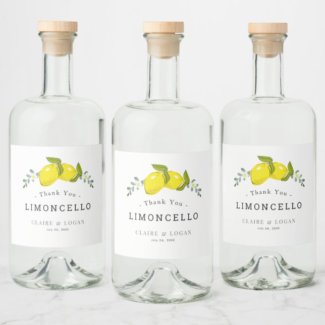 Limoncello Lemon Citrus Floral Wedding Liquor Bottle Label (Bottles)