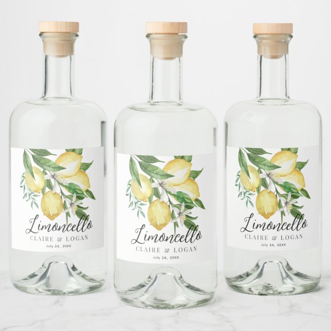 Limoncello Lemon Citrus Floral Wedding Liquor Bottle Label (Bottles)