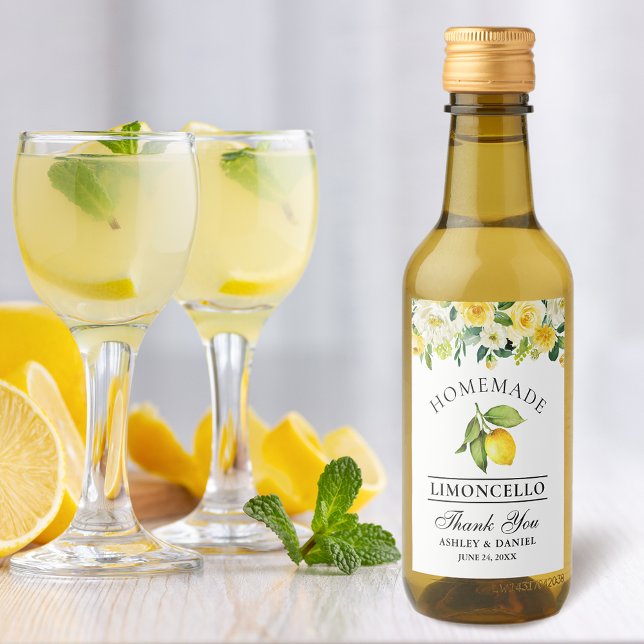 Limoncello Lemon Floral Mini Bottle Labels (Customize to change text size, color or text style.)