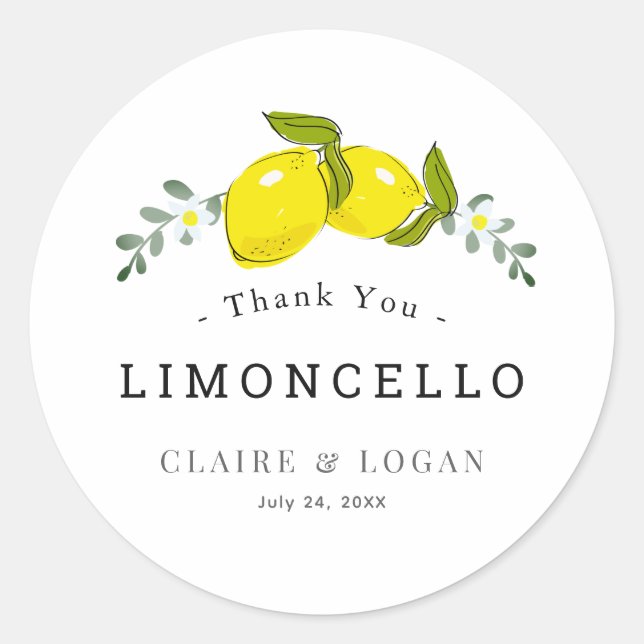 Limoncello Lemon Floral Wedding Thank You Classic Round Sticker (Front)