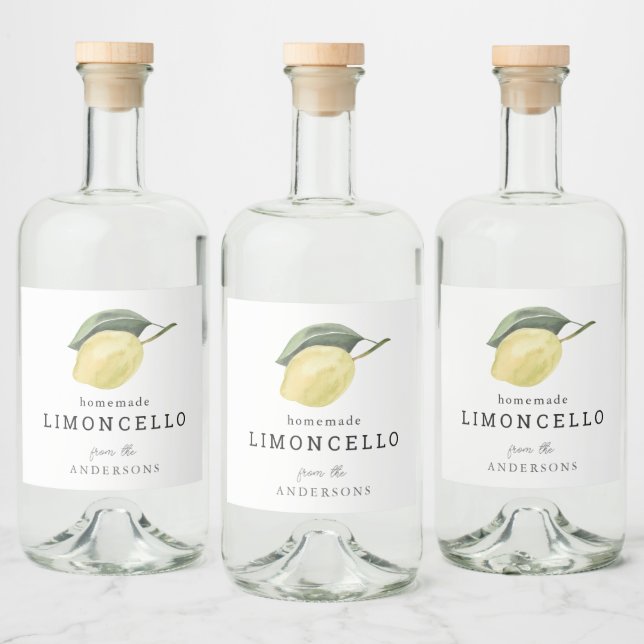 Limoncello Lemon Floral White Liquor Bottle Label (Bottles)