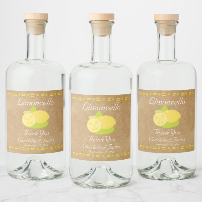 Limoncello Lemon Fruit Personalised Thank You Liquor Bottle Label (Bottles)