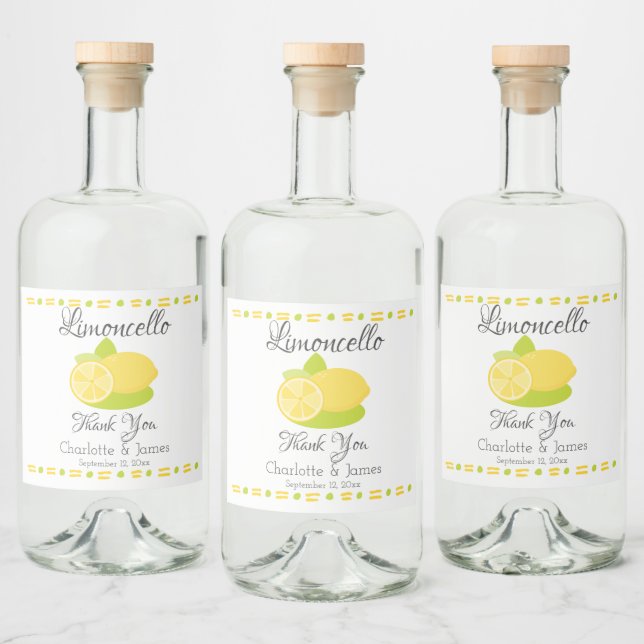 Limoncello Lemon Fruit Personalised Thank You Liquor Bottle Label (Bottles)