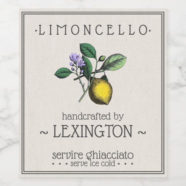 Limoncello Lemon Illustration Tall Bottle Label | (Single Label)