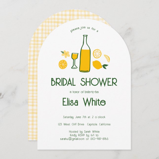 Limoncello Lemonade CUSTOM Arch Bridal Shower  Invitation (Front/Back)