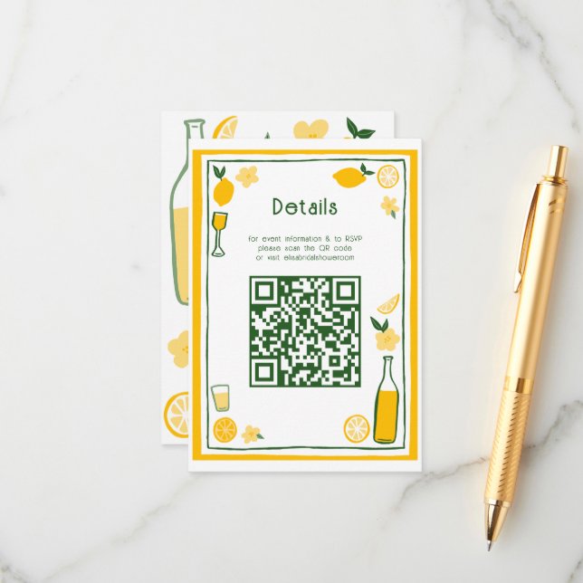 Limoncello Lemonade CUSTOM QR Bridal Shower  Enclosure Card (Front/Back In Situ)