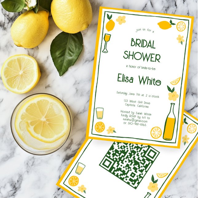 Limoncello Lemonade CUSTOM QR Bridal Shower  Invitation (Limoncello Lemonade Lemons CUSTOM QR Code Cute Bridal Shower Invitation
)