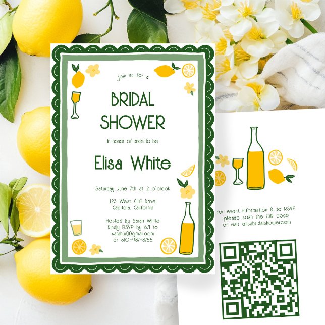 Limoncello Lemonade CUSTOM QR Bridal Shower  Invitation (Limoncello Lemonade lemons CUSTOM QR Code Cute Bridal Shower Invitation
)
