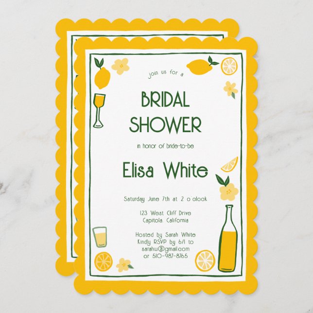 Limoncello Lemonade CUSTOM QR Bridal Shower  Invitation (Front/Back)