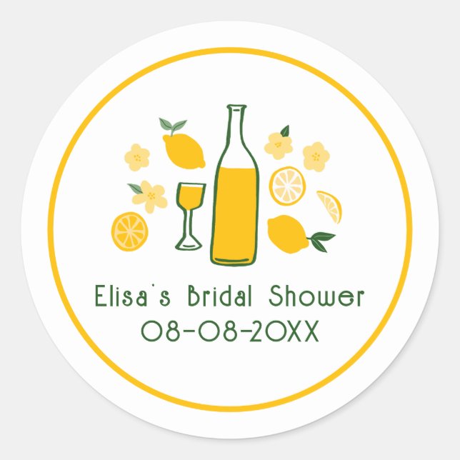 Limoncello Lemonade Lemon CUSTOM Bridal Shower  Classic Round Sticker (Front)