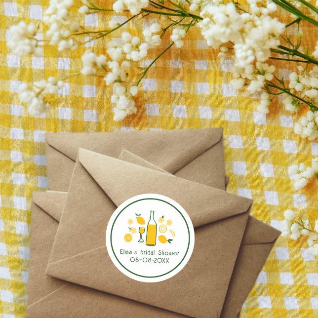 Limoncello Lemonade Lemon CUSTOM Bridal Shower  Classic Round Sticker (Limoncello Lemonade Lemon CUSTOM Bridal Shower Classic Round Sticker
)