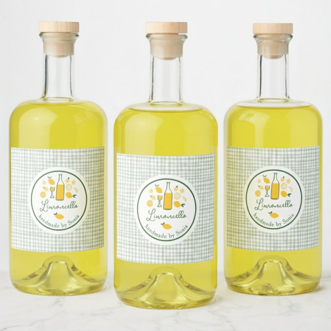 Limoncello Lemonade Lemon Gingham Handmade CUSTOM  Liquor Bottle Label (Limoncello Lemonade Lemon Gingham Handmade CUSTOM Liquor Bottle Label
)