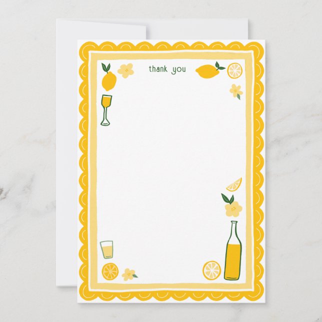Limoncello Lemonade Lemons CUSTOM Bridal Shower  Thank You Card (Front)