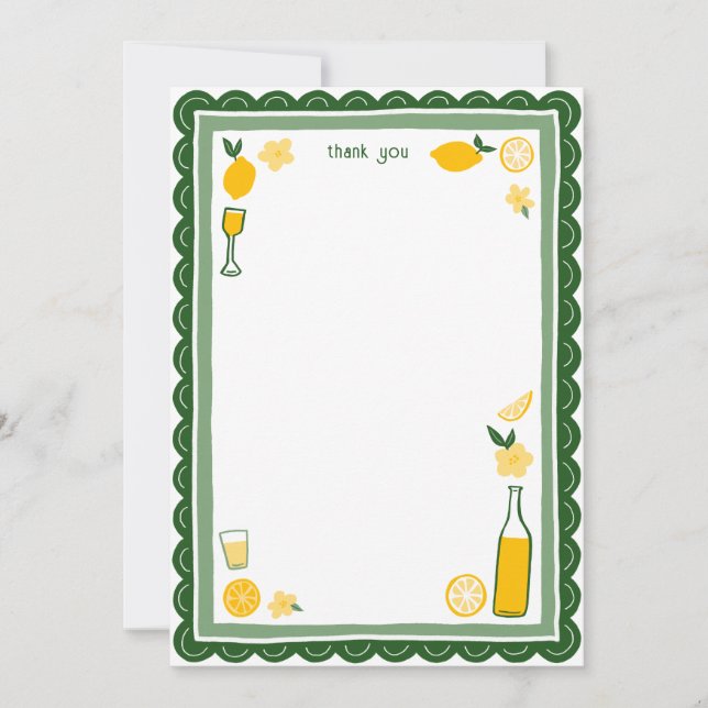 Limoncello Lemonade Lemons CUSTOM Bridal Shower  Thank You Card (Front)