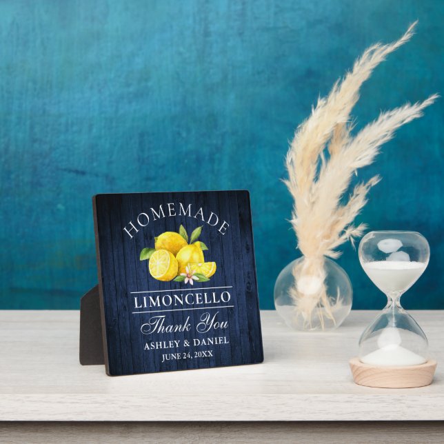 Limoncello Lemons Blue Wood Print Wedding Plaque (Insitu)