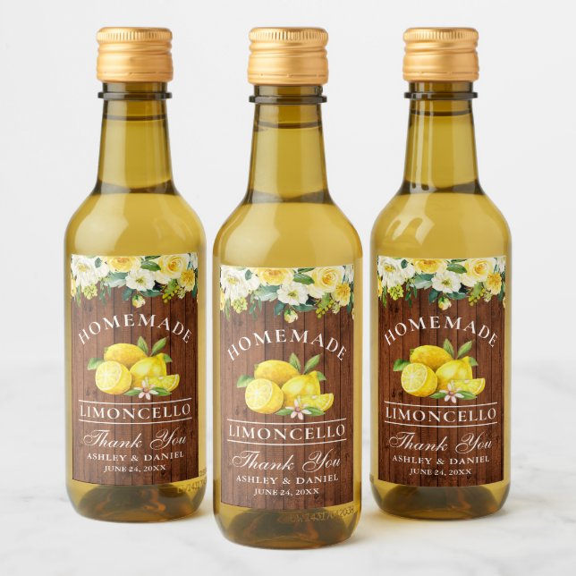Limoncello Lemons Floral Wood Mini Bottle Labels (Bottles)