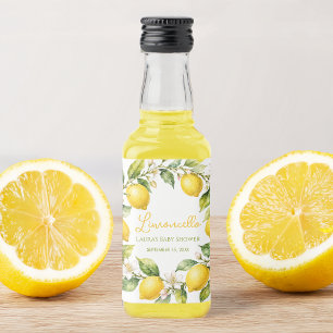 Limoncello Lemons Watercolor Baby Shower Favour Liquor Bottle Label