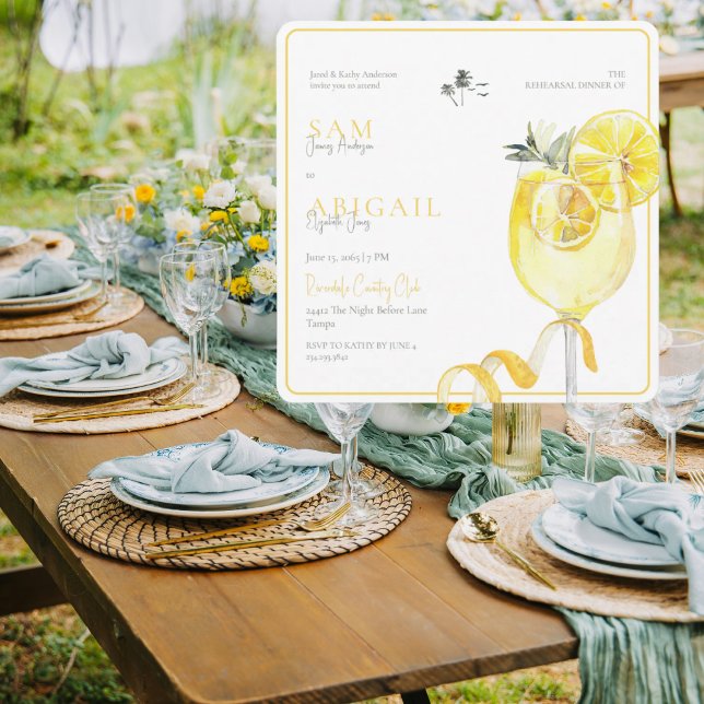 Limoncello Tropical Rehearsal Dinner Square Invitation (Creator Uploaded)