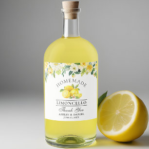 Limoncello Watercolor Lemons Floral Liquor Bottle Label