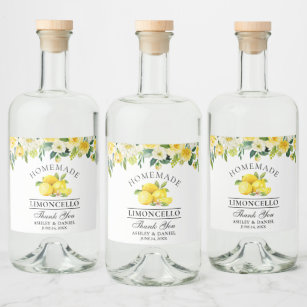 Limoncello Watercolor Lemons Floral Liquor Bottle Label