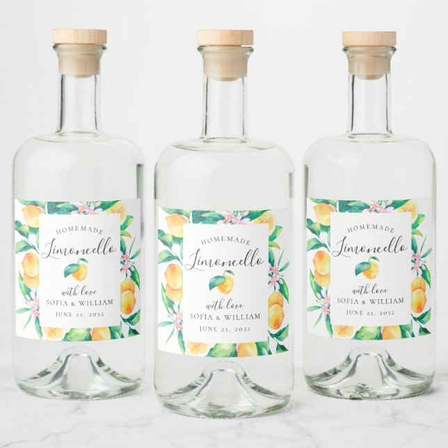 Limoncello Watercolor Lemons Liquor Bottle Label (Bottles)
