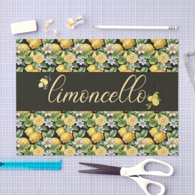 limoncello, watercolor lemons with flowers pattern tissue paper (Craft)