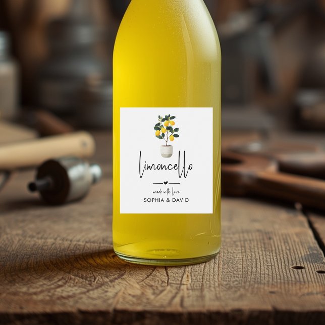 Limoncello Watercolor Potted Lemons Tree Wine Label (Limoncello Watercolor Potted Lemons Tree Wine Label)