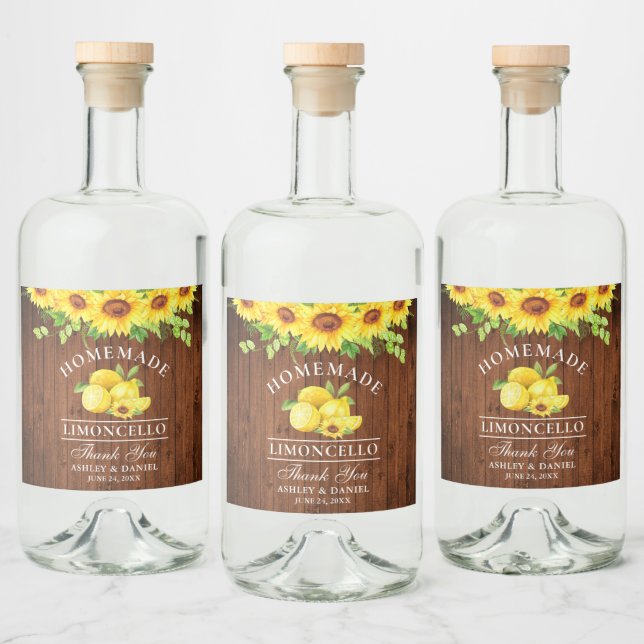 Limoncello Watercolor Sunflowers Wood Liquor Bottle Label (Bottles)
