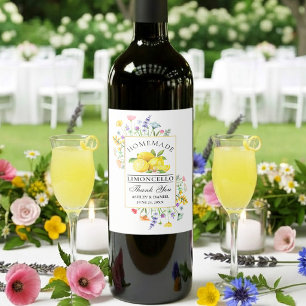 Limoncello Watercolor Wildflowers Wedding Wine Label