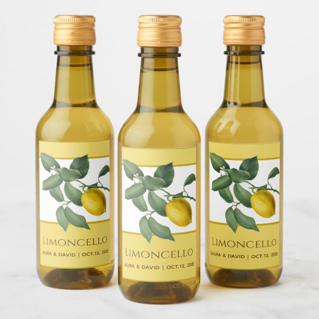 Limoncello Yellow Lemon Green Leaves Citrus Flower Wine Label (Bottles)