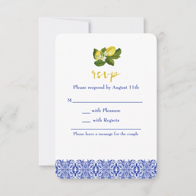 Limone I Italian Lemon & Blue Tile RSVP Card (Front)