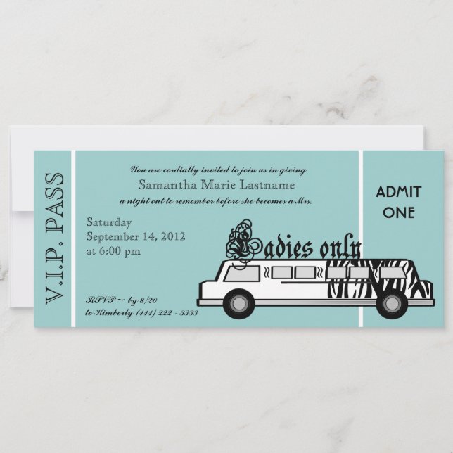 Limousine Bachelorette Party Pass Invitation (Front)