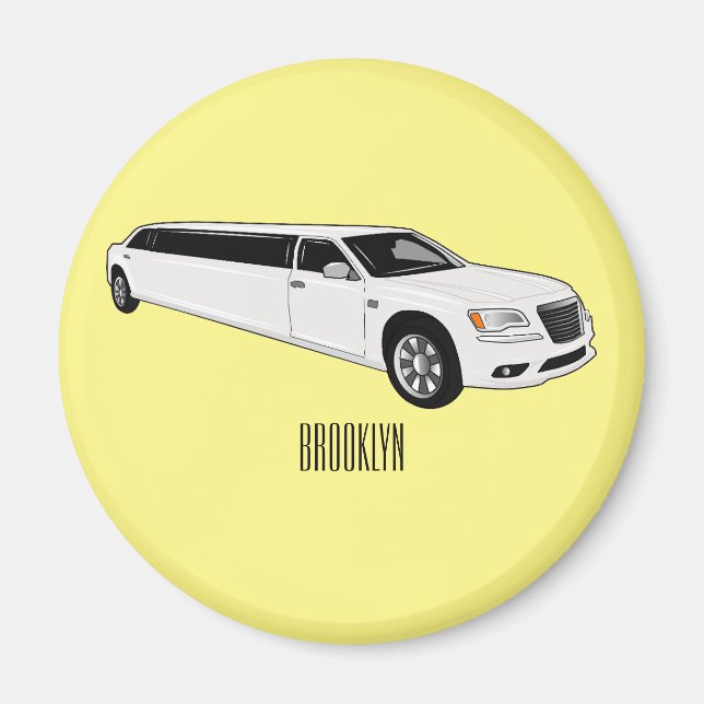 Limousine cartoon illustration magnet (Front)