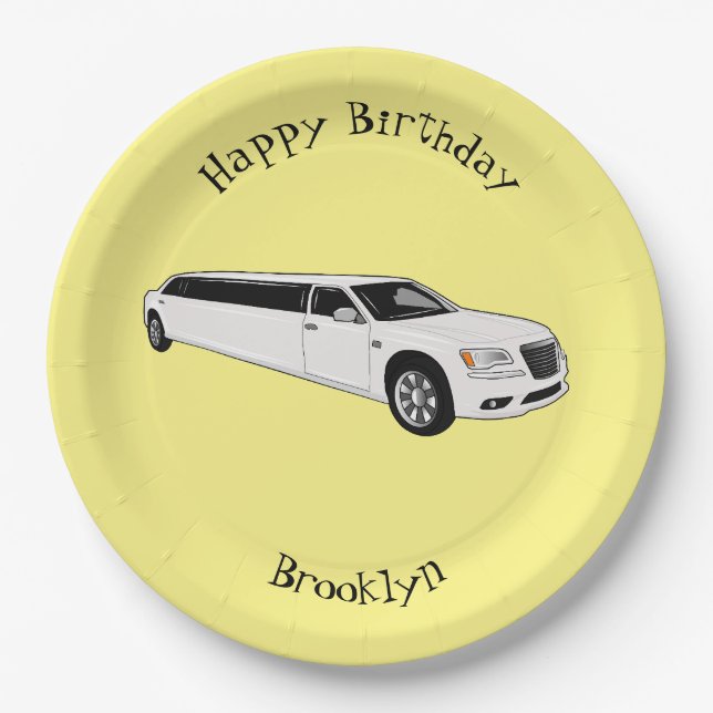 Limousine cartoon illustration paper plate (Front)
