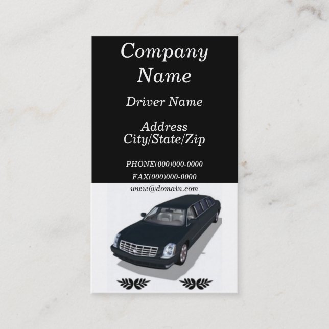 Limousine Limo Service Business Cards (Front)