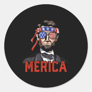 Lincoln 4th Of July Merica Abe Boys Men Women Amer Classic Round Sticker