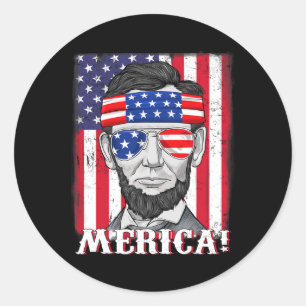 Lincoln 4th Of July Merica American Flag Boys Kids Classic Round Sticker