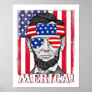Lincoln 4th Of July Merica American Flag Boys Kids Poster