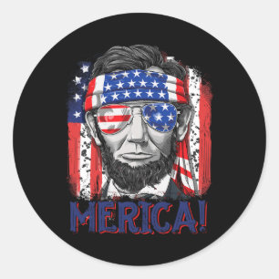 Lincoln 4th Of July Merica Men Women American Flag Classic Round Sticker