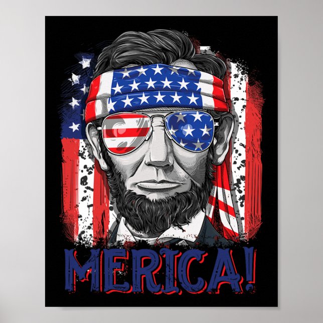 Lincoln 4th Of July Merica Men Women American Flag Poster (Front)