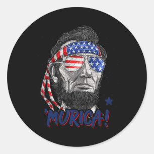 Lincoln 4th Of July Murica Men Women American Flag Classic Round Sticker