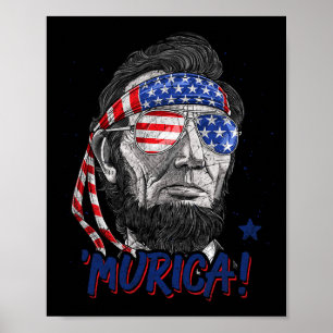 Lincoln 4th Of July Murica Men Women American Flag Poster
