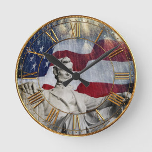 Lincoln and Fireworks Round Clock