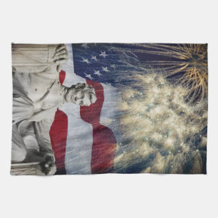 Lincoln and Fireworks Tea Towel