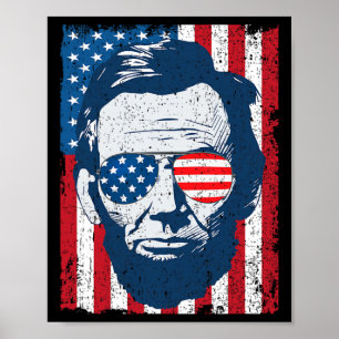 Lincoln Beard Sungles &amp; American Flag 4th Of J Poster