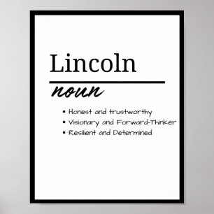 Lincoln, Boy Personalised Name Definition Poster