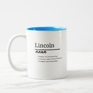 Lincoln, Boy Personalised Name Definition Two-Tone Coffee Mug