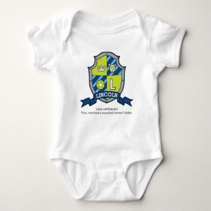 Lincoln boys name meaning letter L bear crest Baby Bodysuit