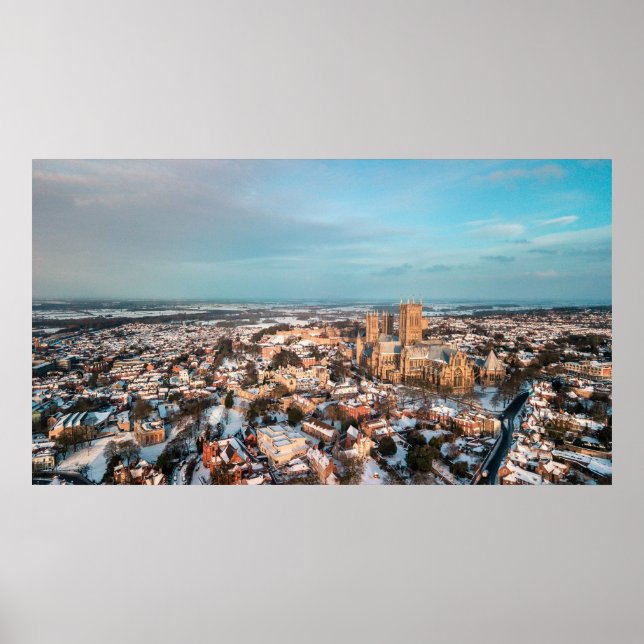 Lincoln Cathedral Winter Scene, UK Poster (Front)