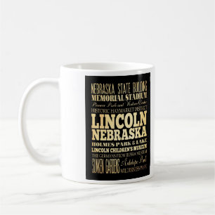 Lincoln City of Nebraska Typography Art Coffee Mug